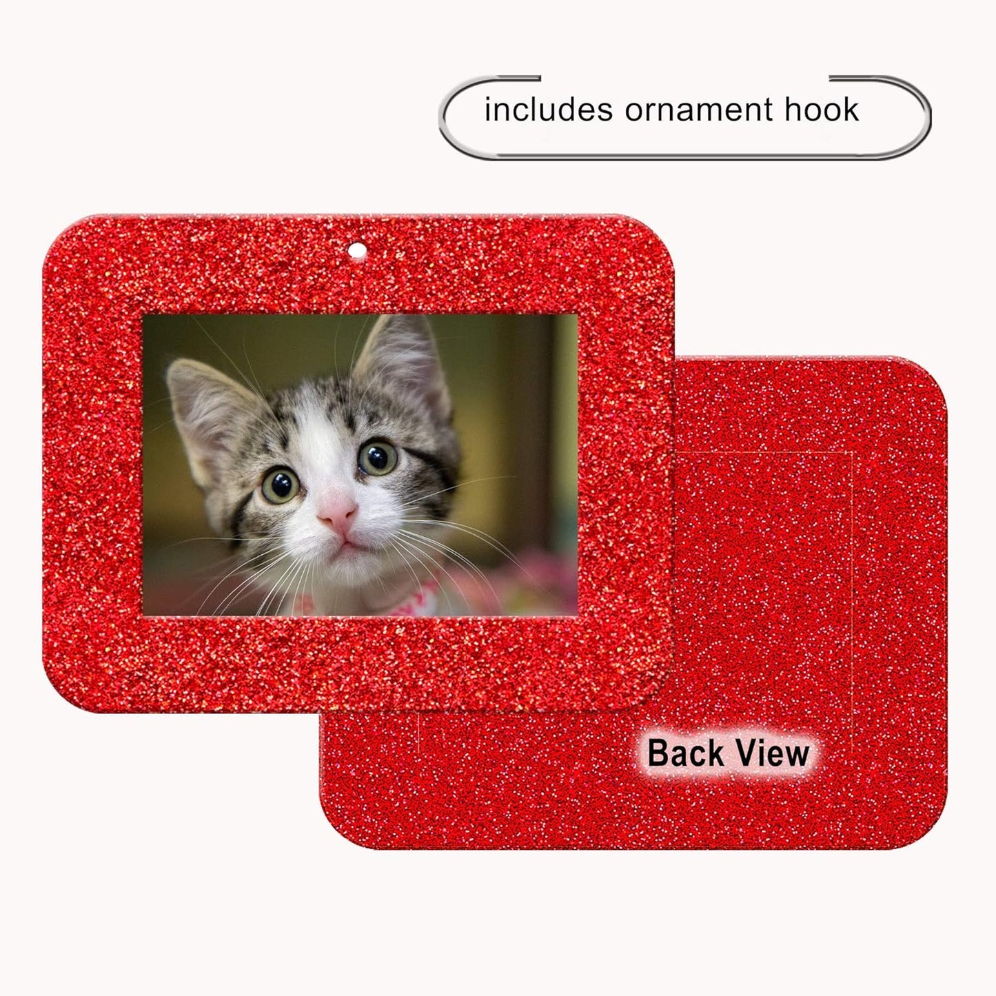 Mini Glitter Photo Christmas Ornaments - Magnetic Easy-Load Frames, Red 6-Pack
