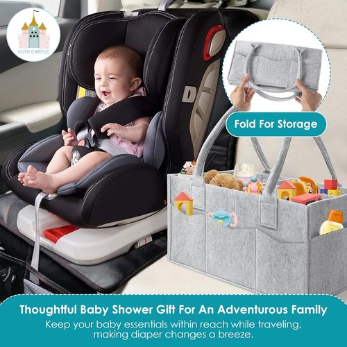 Cute Castle Diaper Caddy Organizer - Portable Nursery Storage Bin with Handle | 2 Pack in Grey