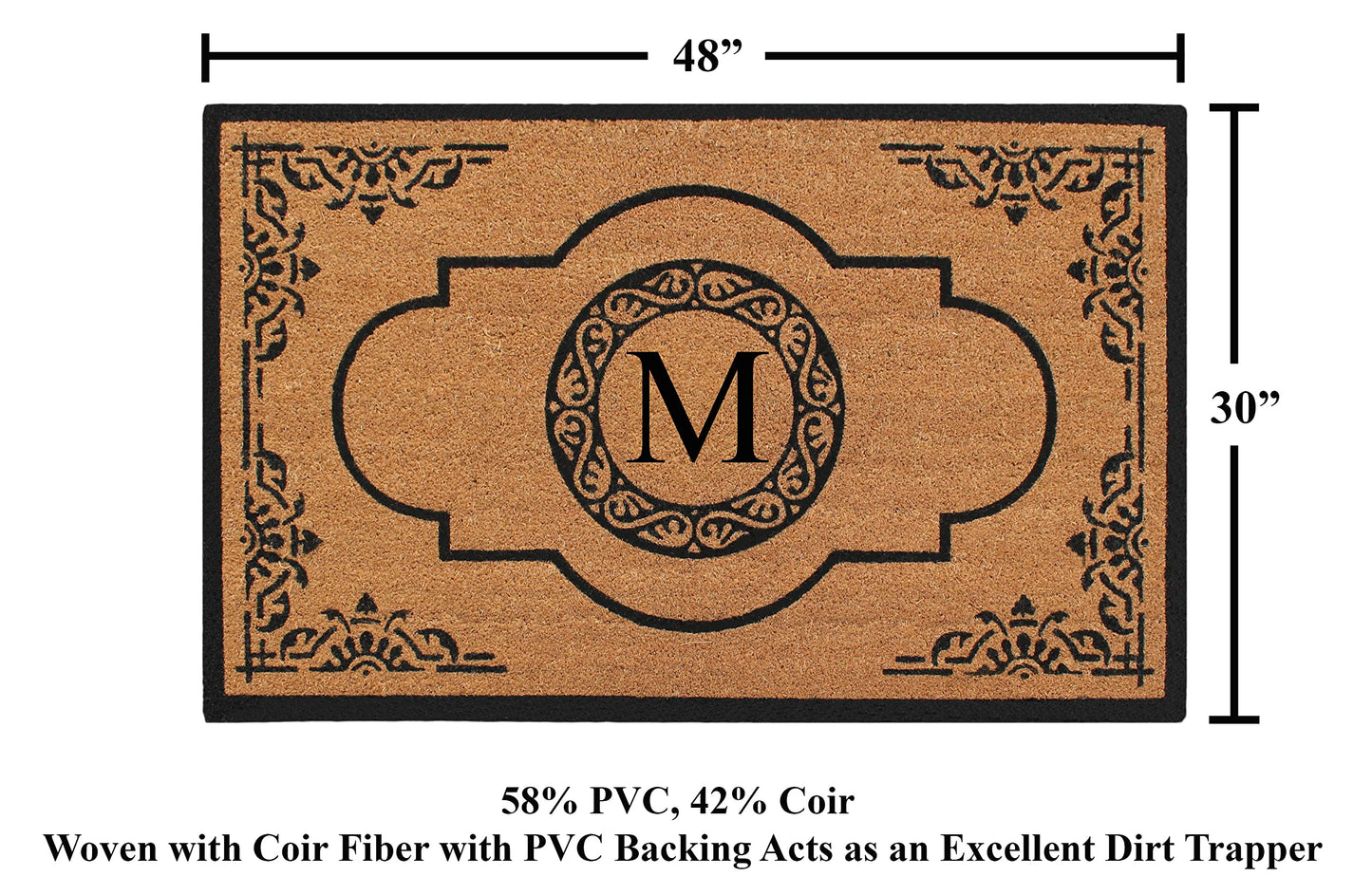 A1HC Natural Coir Monogrammed Door Mat For Front Door, 30x48, Anti-Shed Treated Durable Doormat for door Entrance, Heavy Duty, Thin Profile, Easy to Clean, Long Lasting, Front Door Entry Doormat