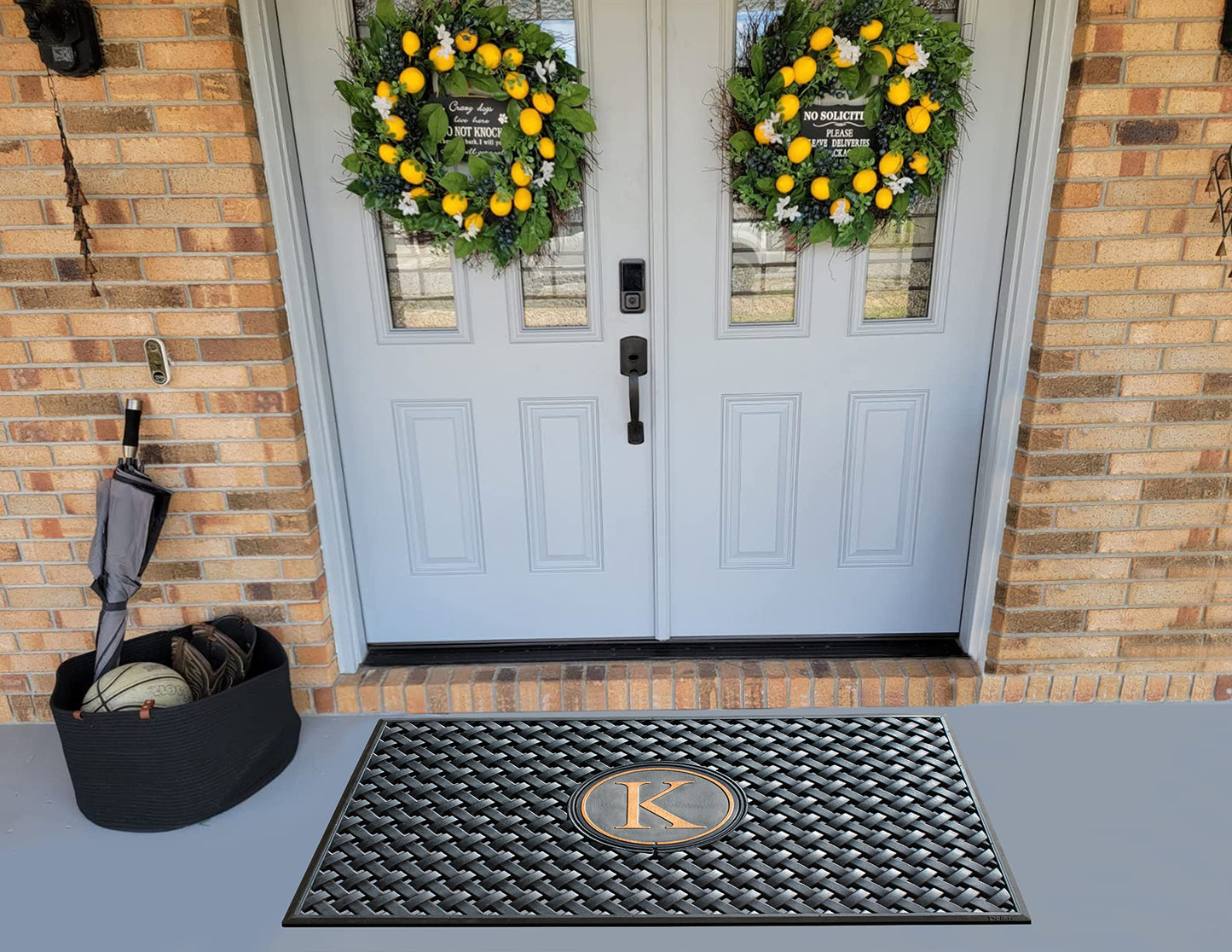 A1HC Large Monogrammed Door Mat, Natural Rubber, 24x39, Ideal for Any entryway, Scrapes Shoes Clean of Dirt & Grime, Door Mats for Entry, Patio, Busy Areas, Black