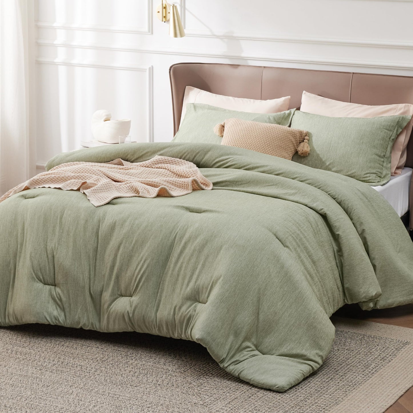 Bedsure Full Comforter Set - Olive Green Comforter Full Size, Soft Bedding for All Seasons, Cationic Dyed Bedding Set, 3 Pieces, 1 Comforter (82"x86") and 2 Pillow Shams (20"x26"+2")