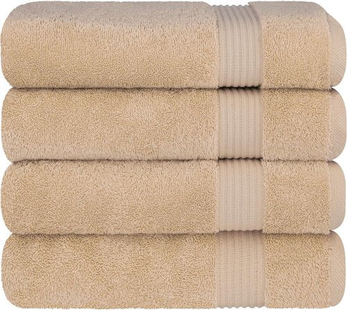 Cotton Paradise Turkish Bath Towels - Extra Large Soft Plush 4-Piece Set in Beige