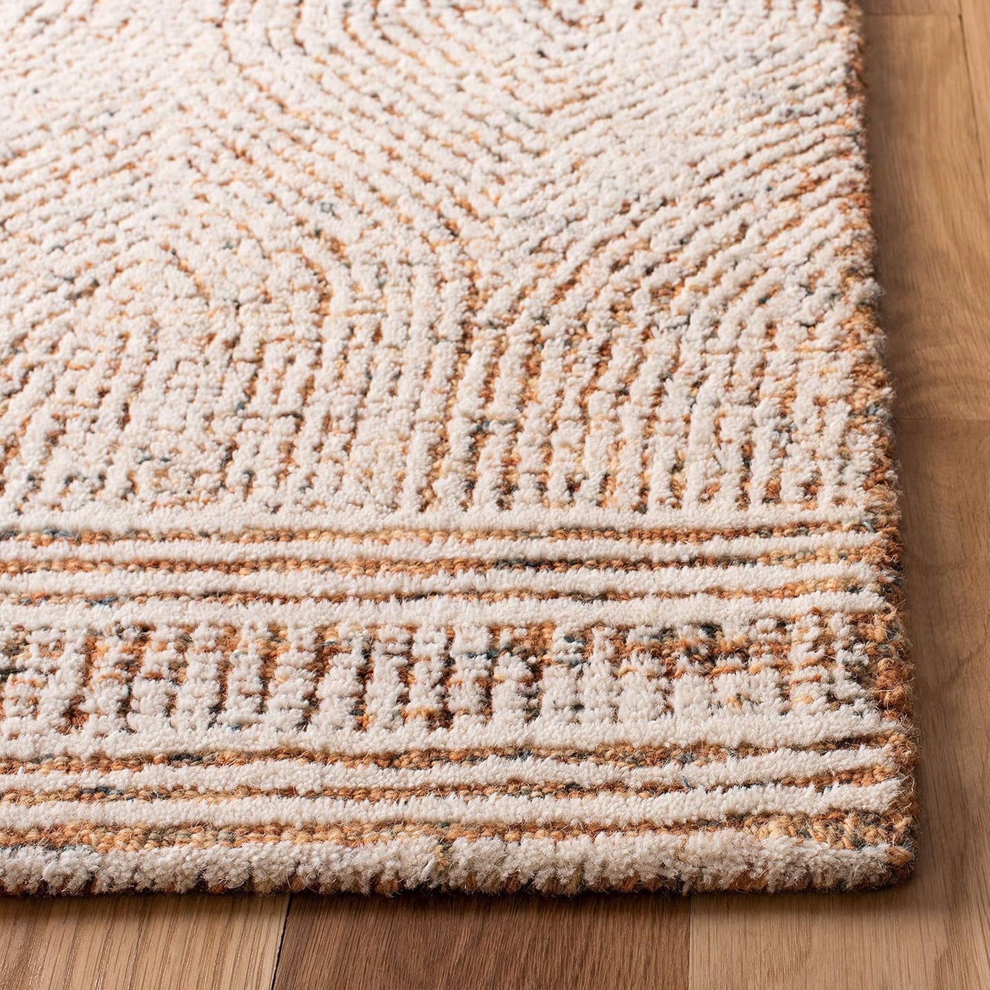 SAFAVIEH Abstract Collection Area Rug - 4' Square, Ivory & Rust, Handmade Wool, Ideal for High Traffic Areas in Living Room, Bedroom (ABT340P)