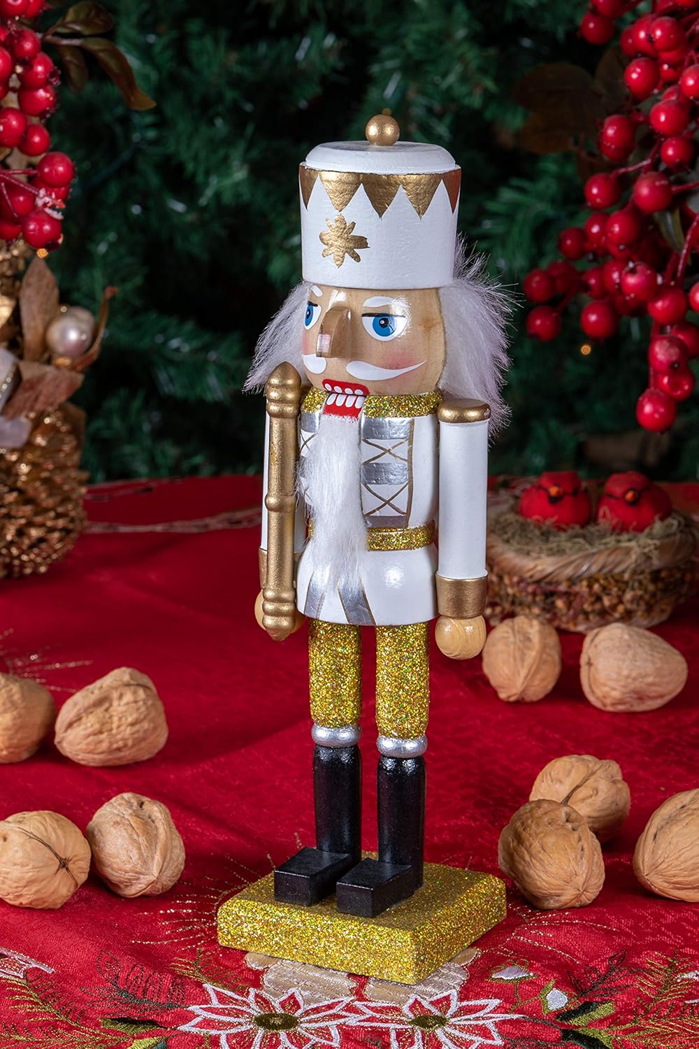 Red Prince 12-Inch Wooden Nutcracker - Festive Christmas Décor for Shelves & Tables