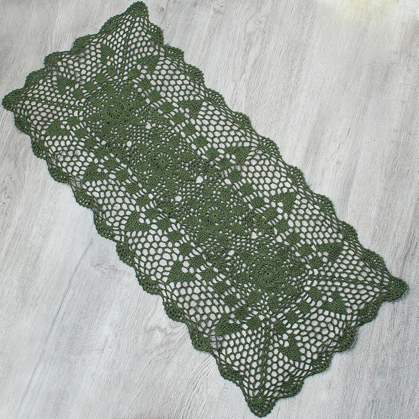 Handmade Crochet Lace Table Runner 15x51 Inch - Elegant White Décor