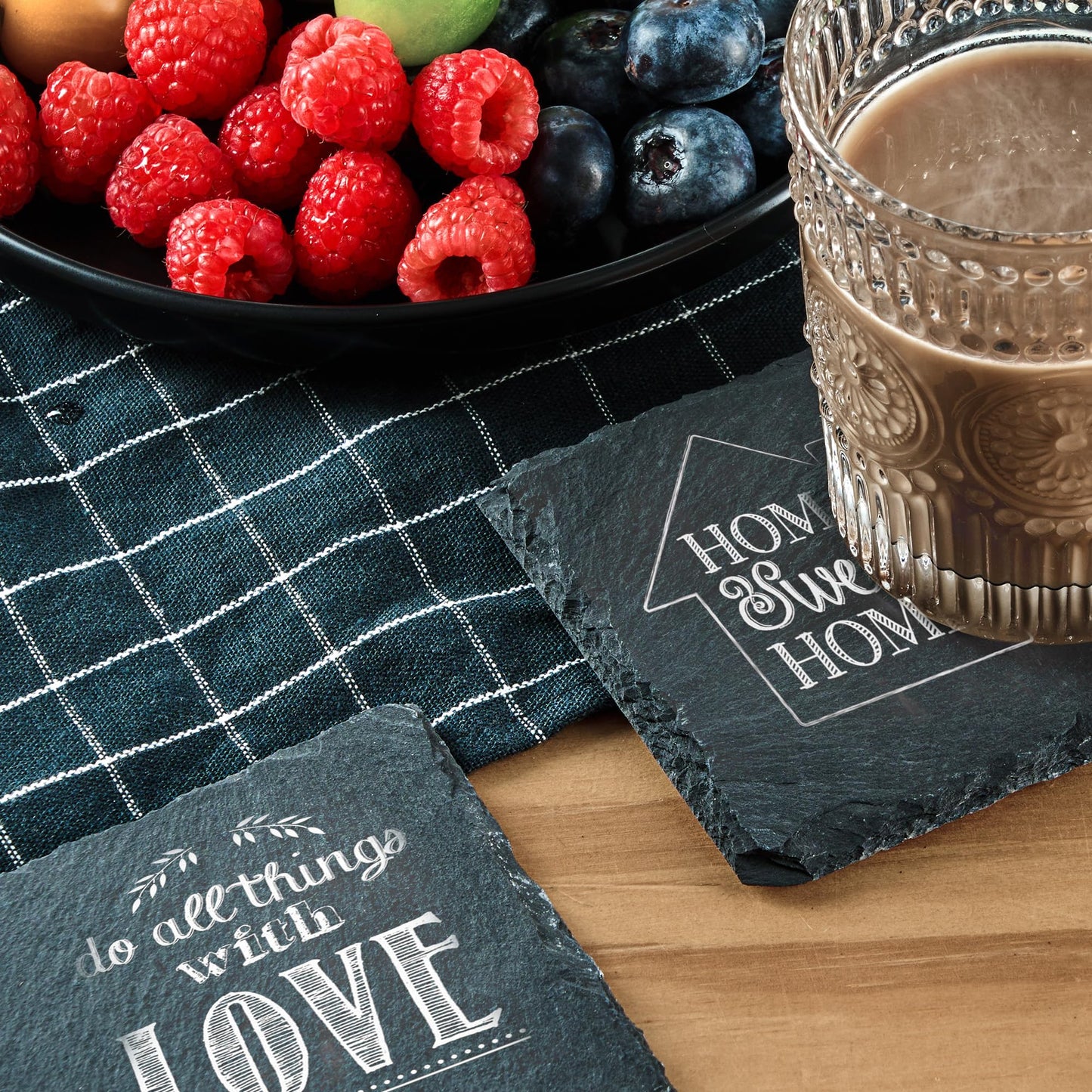 OMTech 36 Pack Slate Coasters, 4x4 in. Round Stone Coaster Set for Laser Engraving, Natural Blank Coasters for Bar Home Kitchen, 0.2 in. Thick Customizable Black Coaster Set for DIY Projects Crafting