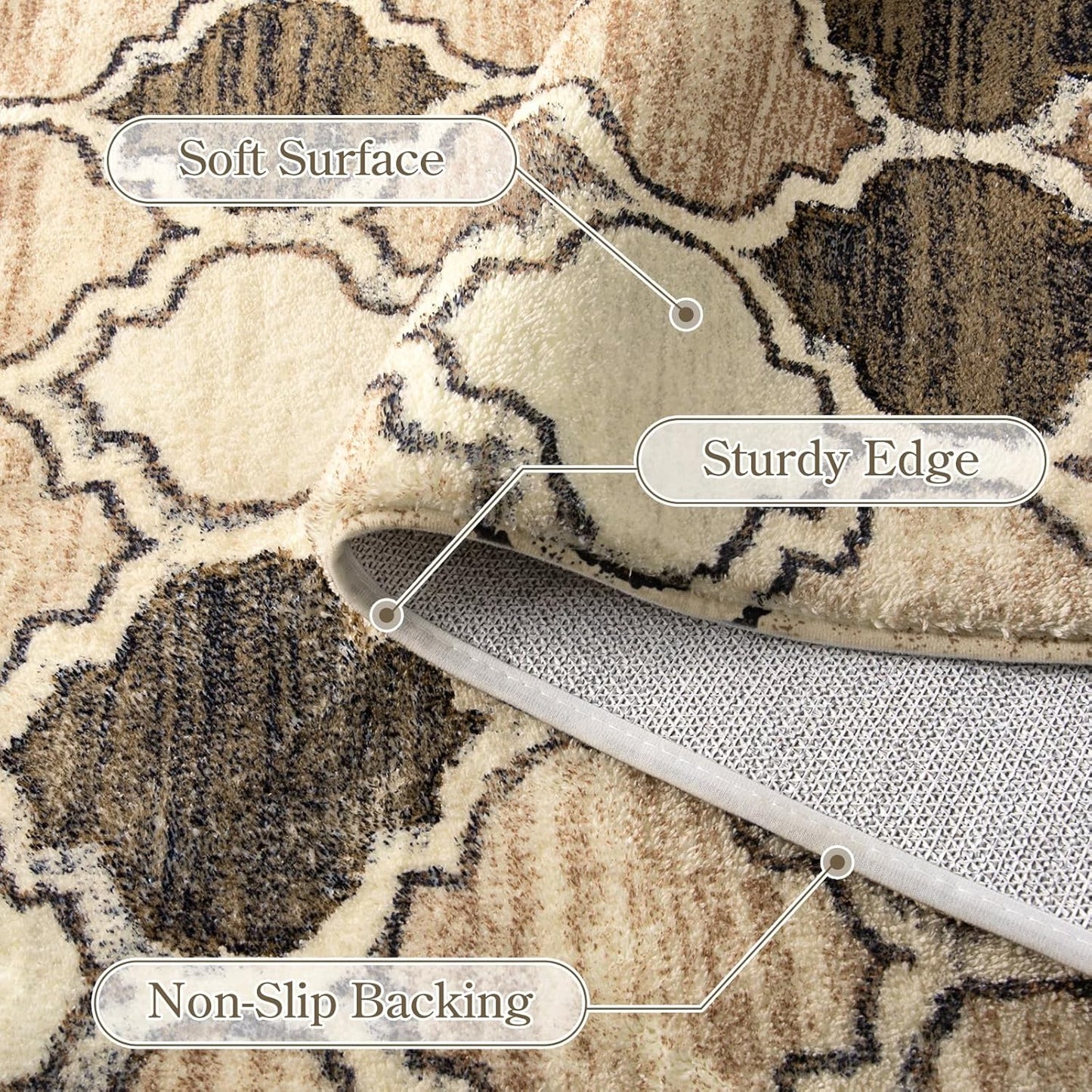 Lahome Moroccan Living Room Carpet - 4x6 Area Rug Washable Non-Slip Soft Rugs for Bedroom Ultra-Thin Throw Rug for Office, Modern Print Indoor Carpet Rug for Laundry Room Kitchen (Coffee, 4'x6')