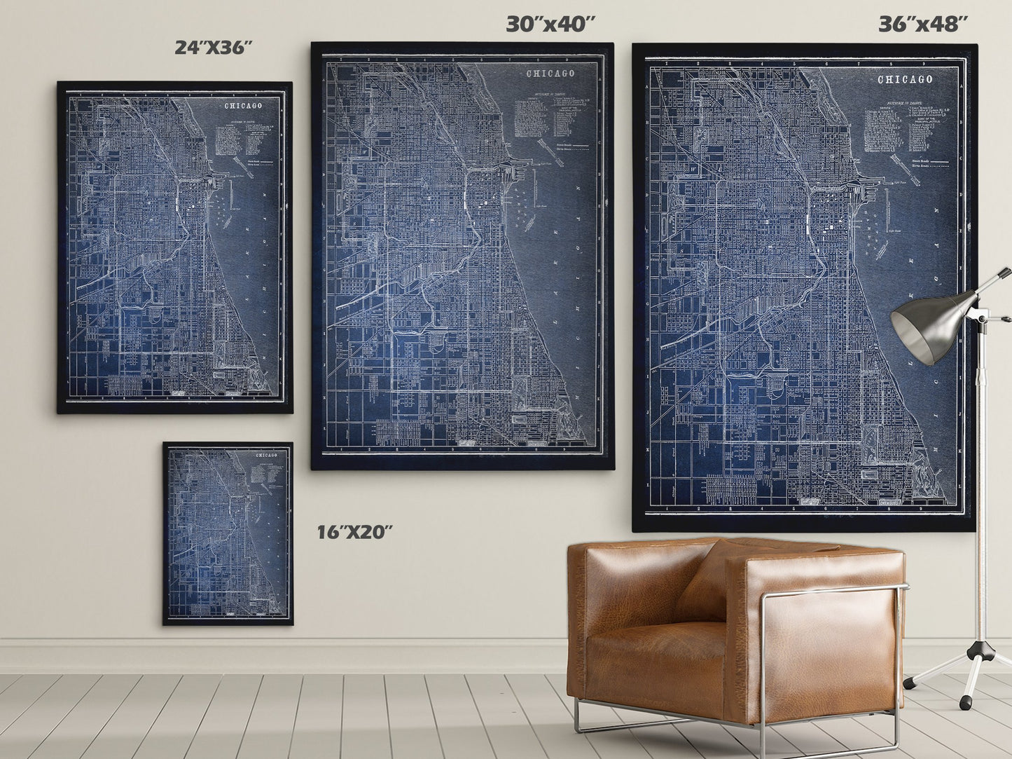 Wexford Home Chicago Sketch Map Blue Gallery Wrapped Canvas Wall Art
