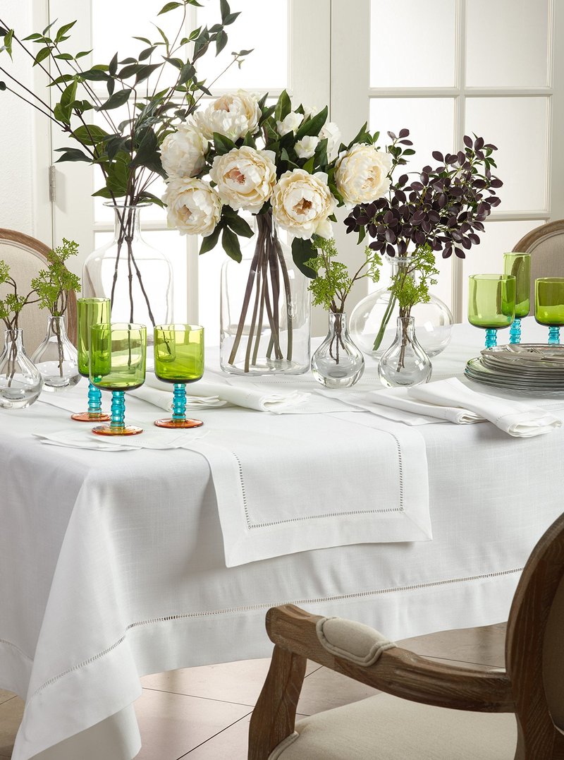 SARO LIFESTYLE Hemstitched Border Placemat (Set of 12), White, 14"x20"