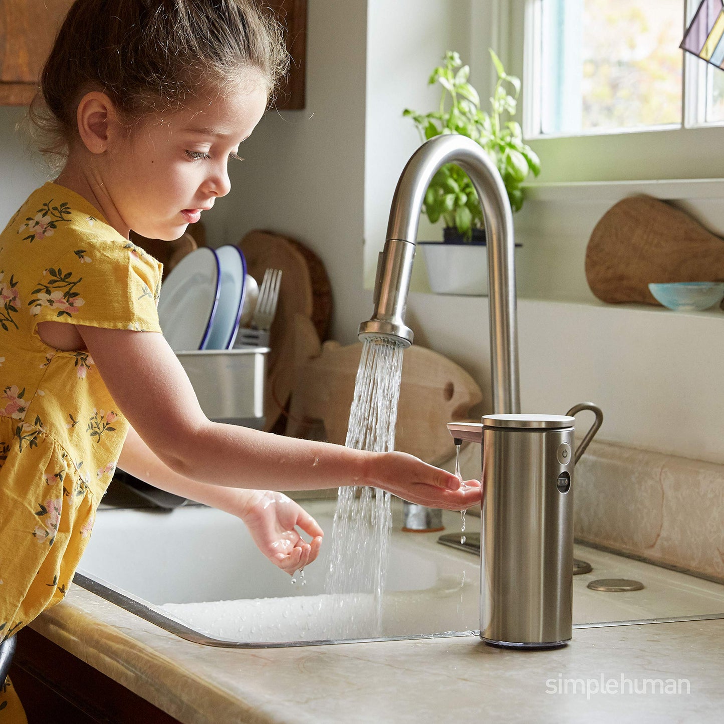 simplehuman 9 oz. Touch-Free Rechargeable Sensor Liquid Soap Pump Dispenser, Polished Stainless Steel