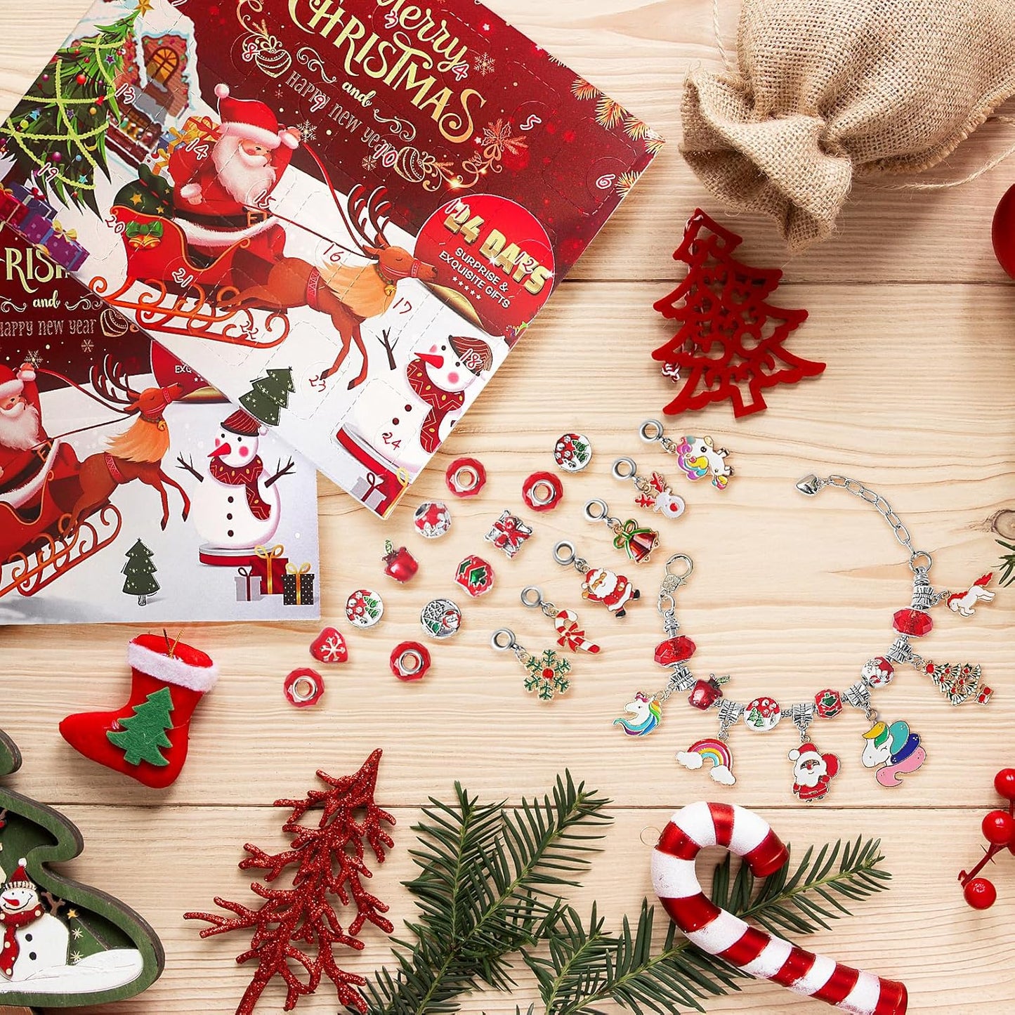 SIXNIE Christmas Advent Calendar - 24-Day Countdown Charm Bracelet Kit for Girls & Teens