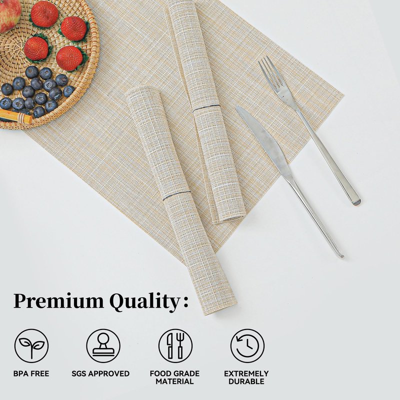 Leetaltree Beige Placemats Set of 20 - Heat Resistant Non-Slip Place mats for Dining Table, Washable Durable PVC Vinyl Woven Table Mats(Beige, 20)