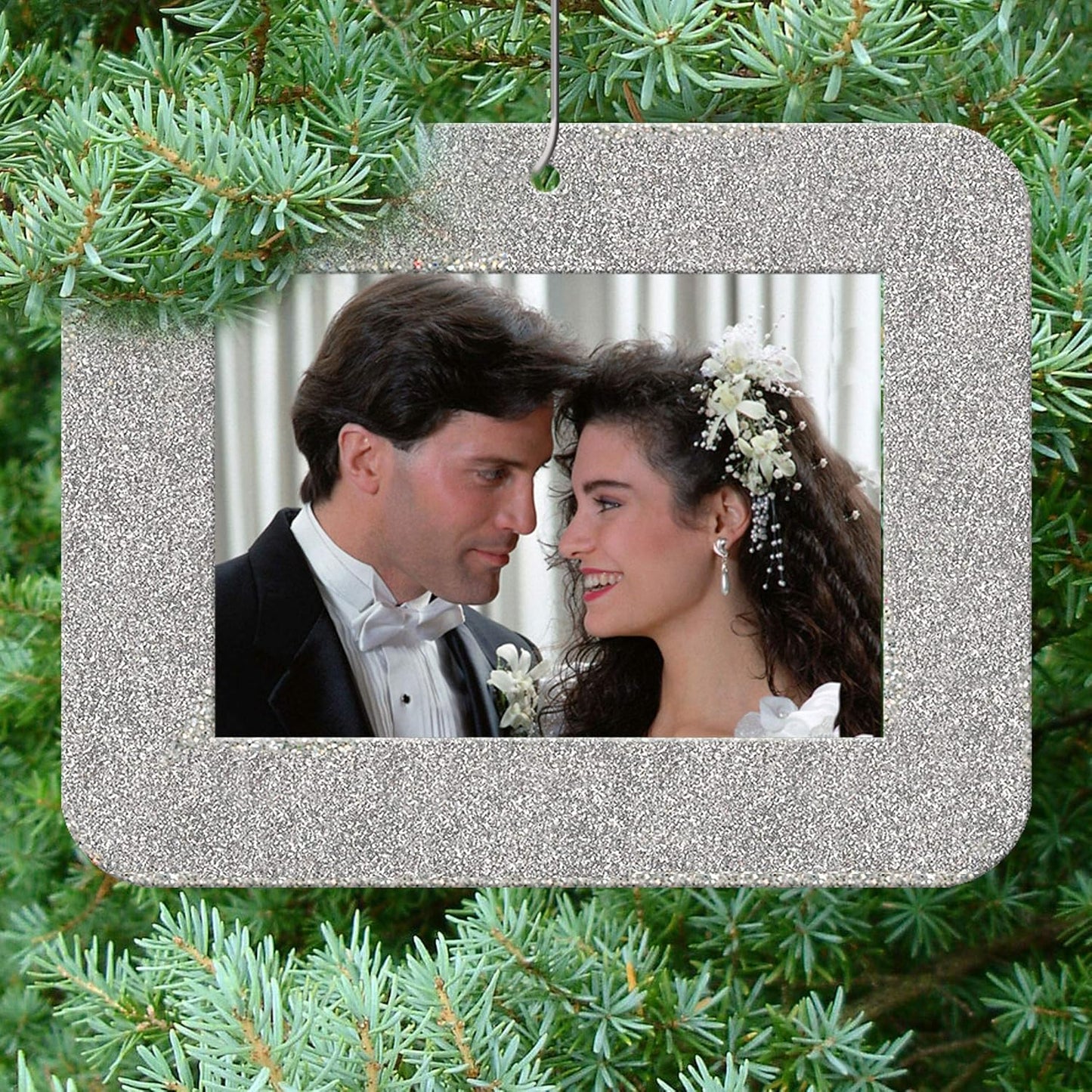 Mini Glitter Photo Christmas Ornaments - Magnetic Easy-Load Frames, Red 6-Pack