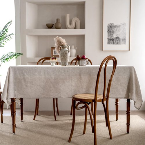 CHUFFED 100% Pure Linen Tablecloths 60x108 Inches- Machine Washable Rectangular Tablecloth for Dining, Parties, Picnic, Weddings & Restaurants-Natural Linen