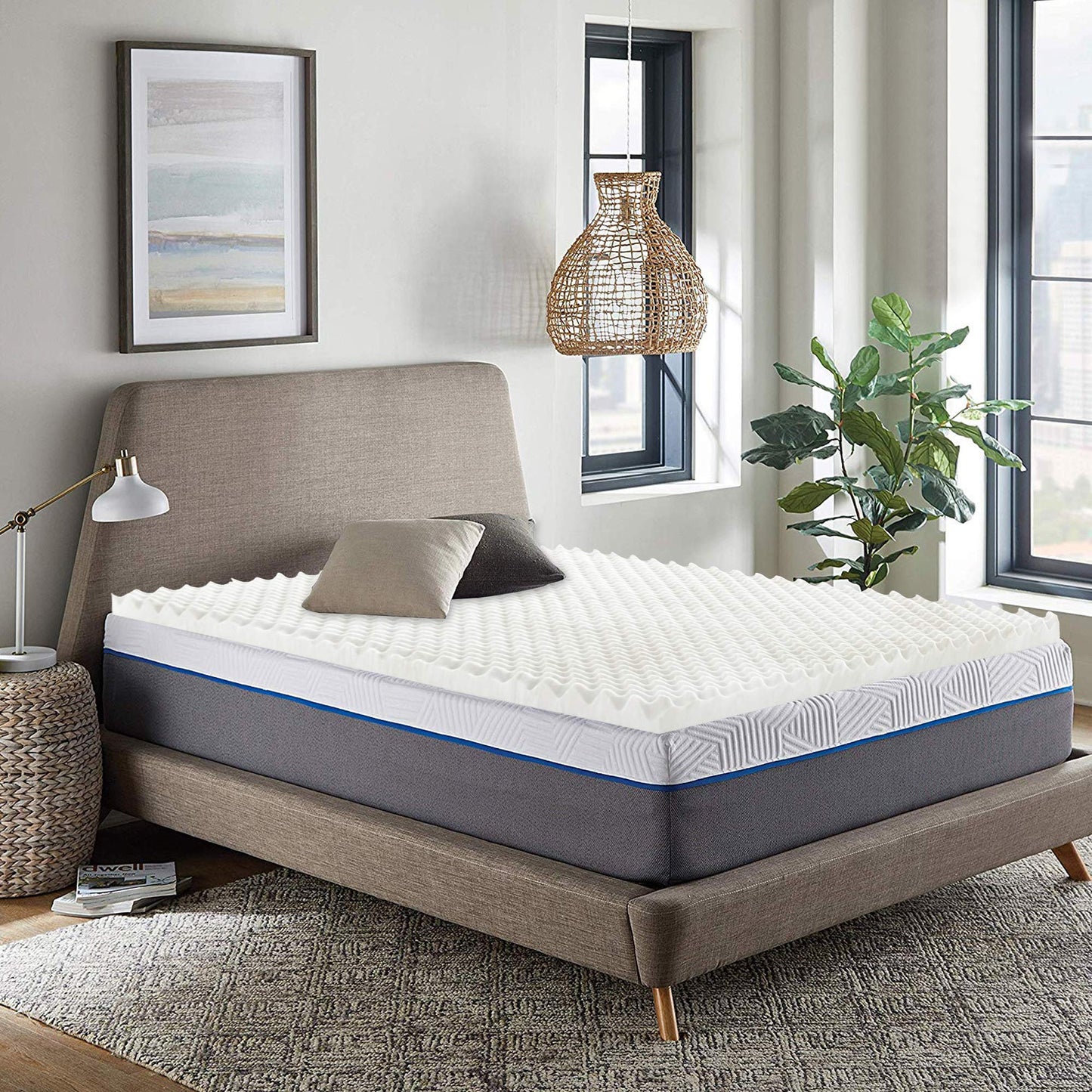 Zayton, 3-Inch Convoluted High Density Foam Mattress Topper, CertiPUR-US Certified for Superior Comfort and Support, Full, White