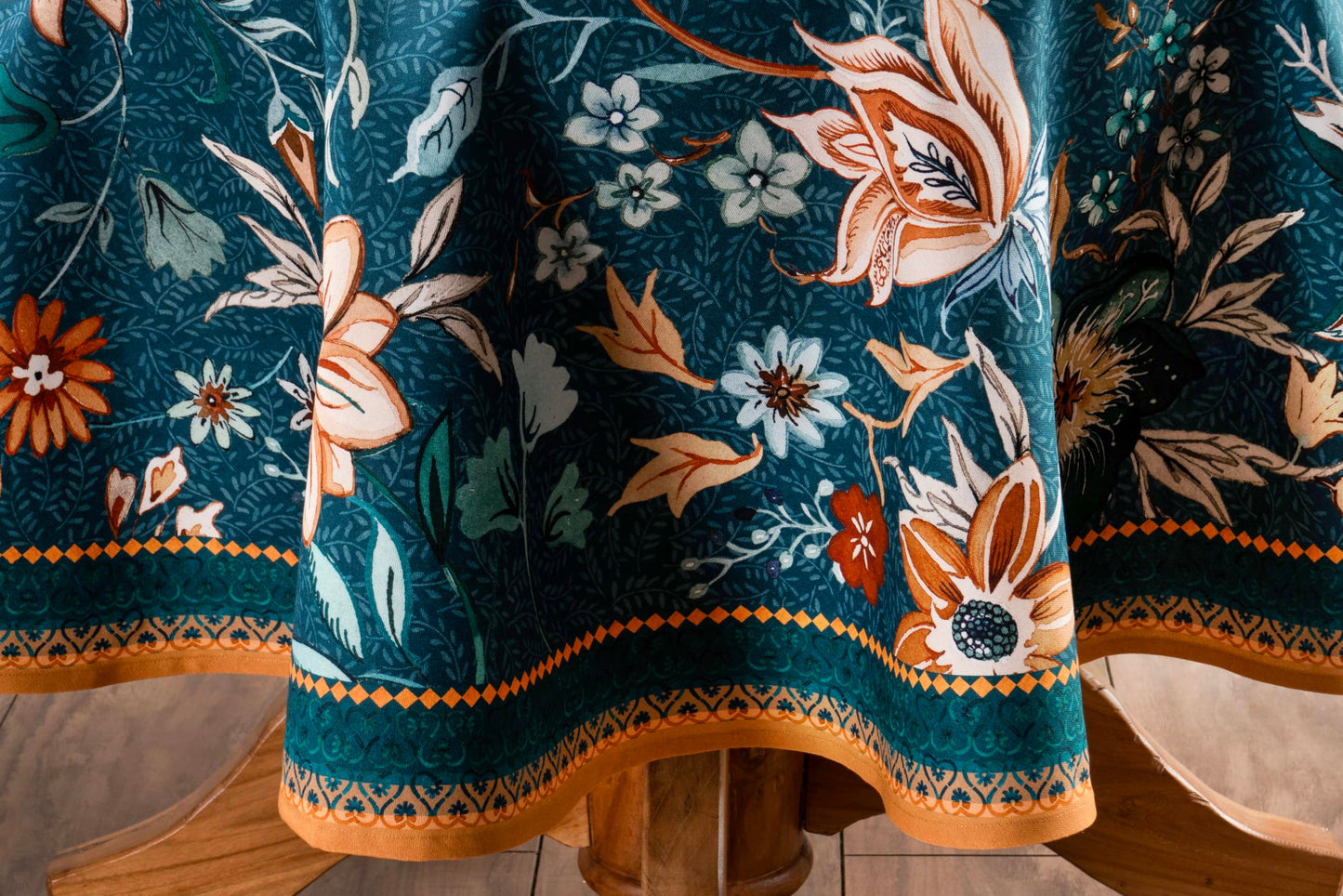 Maison d' Hermine Table Cloth Round Table 100% Cotton 69 Inches Fall Tablecloth Reusable Everyday Use for Thanksgiving Christmas Decorations Dining Farmhouse Party (Luxury Loft - Dark Teal)