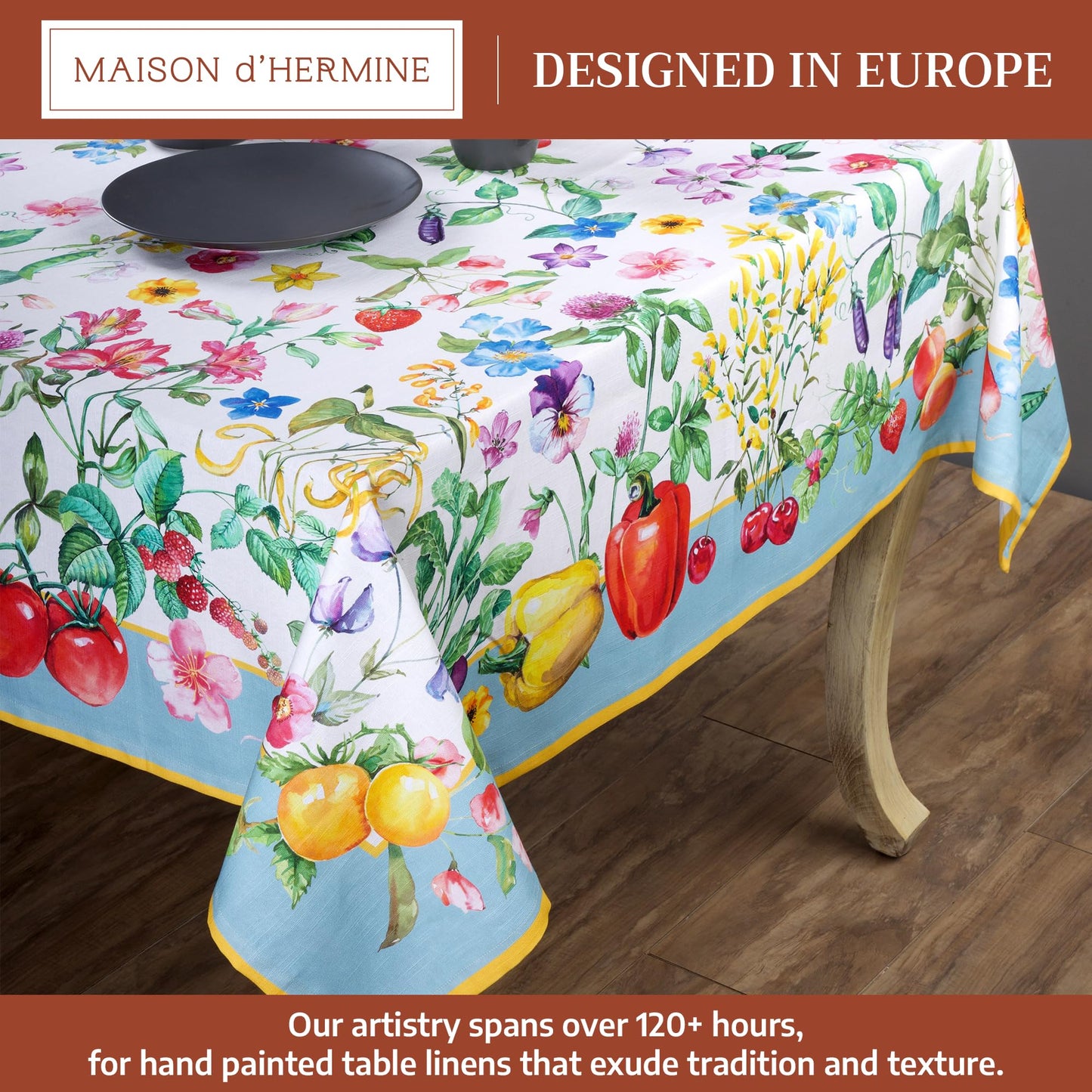Maison d' Hermine Table Cloth Rectangle Table 100% Cotton 54 x 72 Inches Tablecloth Reusable Decorative for Dining Kitchen Room Farmhouse Home Gifts for Mothers Day Spring Summer - Giverny