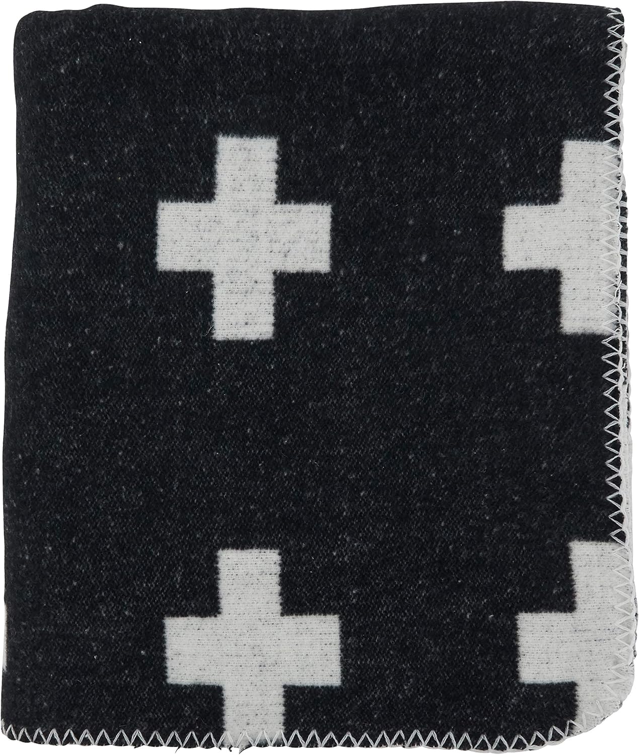 SARO LIFESTYLE Reversible Plus Sign Throw Blanket, Black/White, 50"x60"