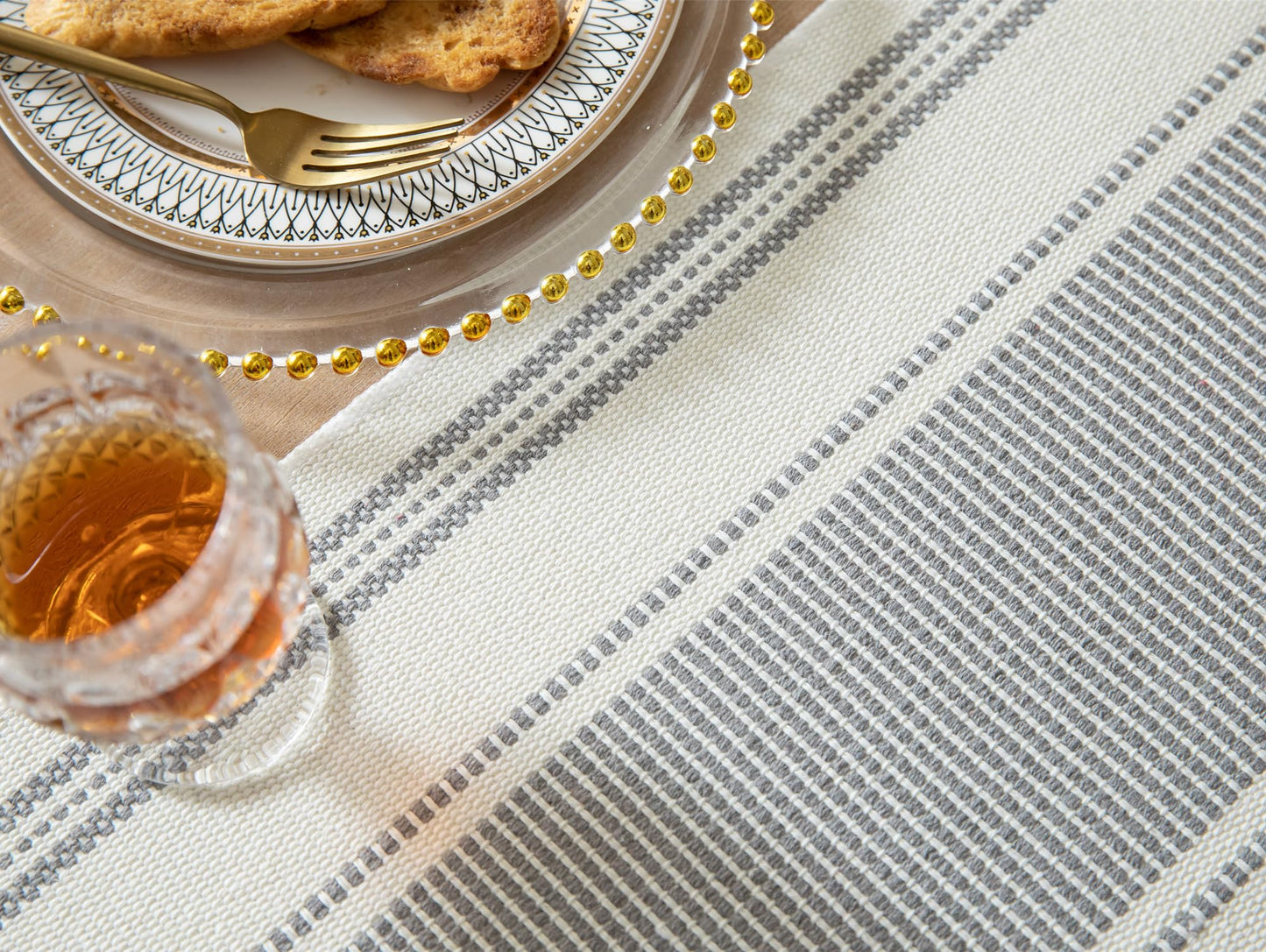 Caflife Boho Table Runner Grey Stripe for Modern Farmhouse Coffee Table Decor, Rustic Woven Runner with Handcrafted Tassels for Home Dining Table décor 13 x 108 Inch Long