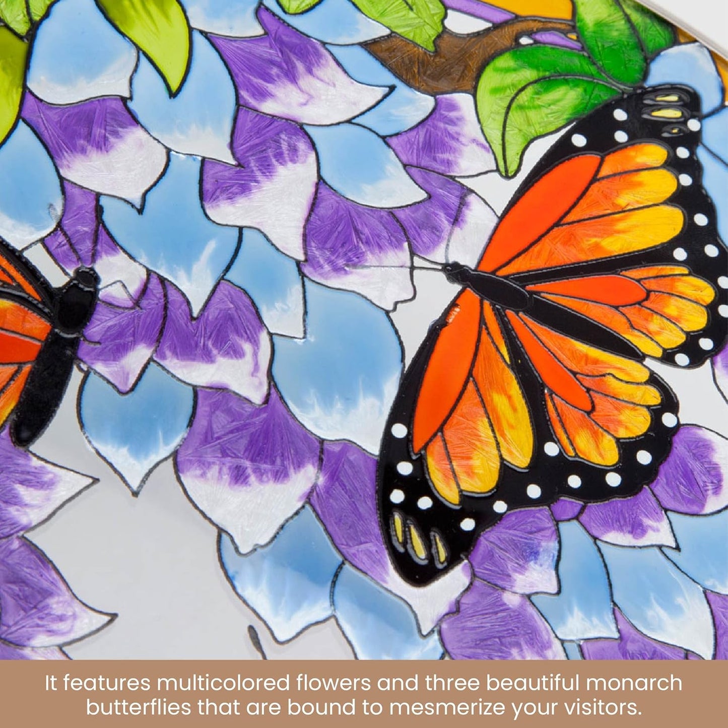 Hand-Painted Monarch Butterfly Stained Glass Suncatcher - Artistic Window Decor for Home & Garden
