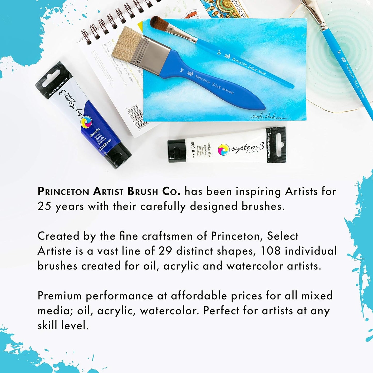 Princeton Select Artiste 3750 Paint Brush - Versatile Liner for Acrylic, Watercolor & Oil - Size 0