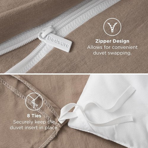 Bedsure Khaki Oversized Queen Duvet Cover - Extra Soft 3-Piece Bedding Set, 98x98 Inches with Zipper Closure & 2 Pillow Shams