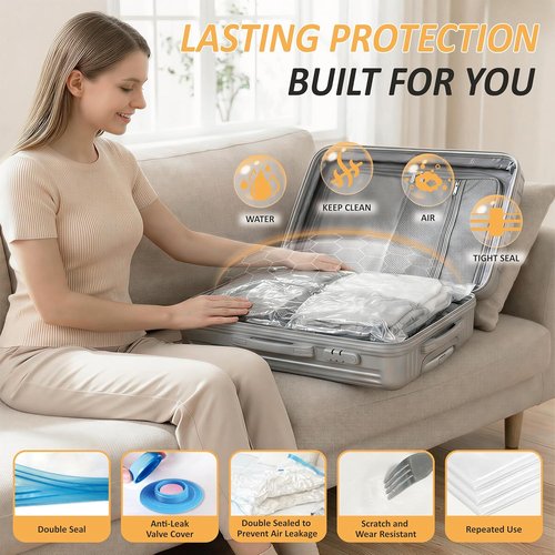Cozy Essential Vacuum Storage Bags - Space-Saving Travel Solution with Rechargeable USB Pump | 22 Combo for Clothes, Blankets & Bedding