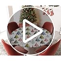 55-60in Round Fitted Christmas Tablecloth with Elastic Edge Waterproof White Tree Pattern