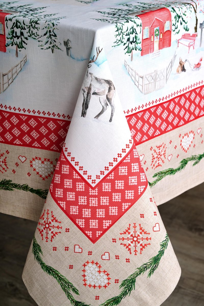 Maison d' Hermine Table Cloth Rectangle Table 100% Cotton 70 x 90 Inches Fall Tablecloth Reusable Everyday Use for Thanksgiving Christmas Decorations Dining Farmhouse Party (Rural Christmas)