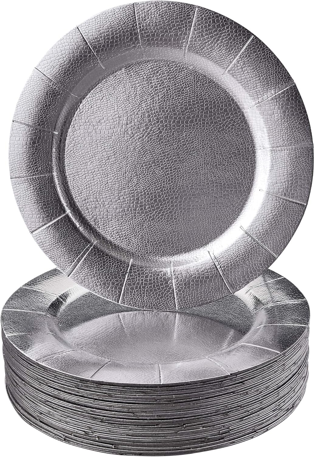 Elegant Silver Disposable Charger Plates Set - 10 Heavy Duty 13” Dinner Plates for Fine Dining & Celebrations