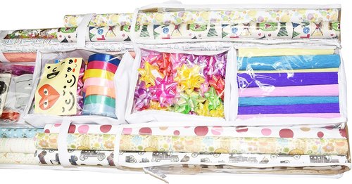 Freegrace Gift Wrap Organizer - Double-Sided 16 x 41 Inch Tearproof Storage Bag | White Wrapping Paper & Ribbon Caddy