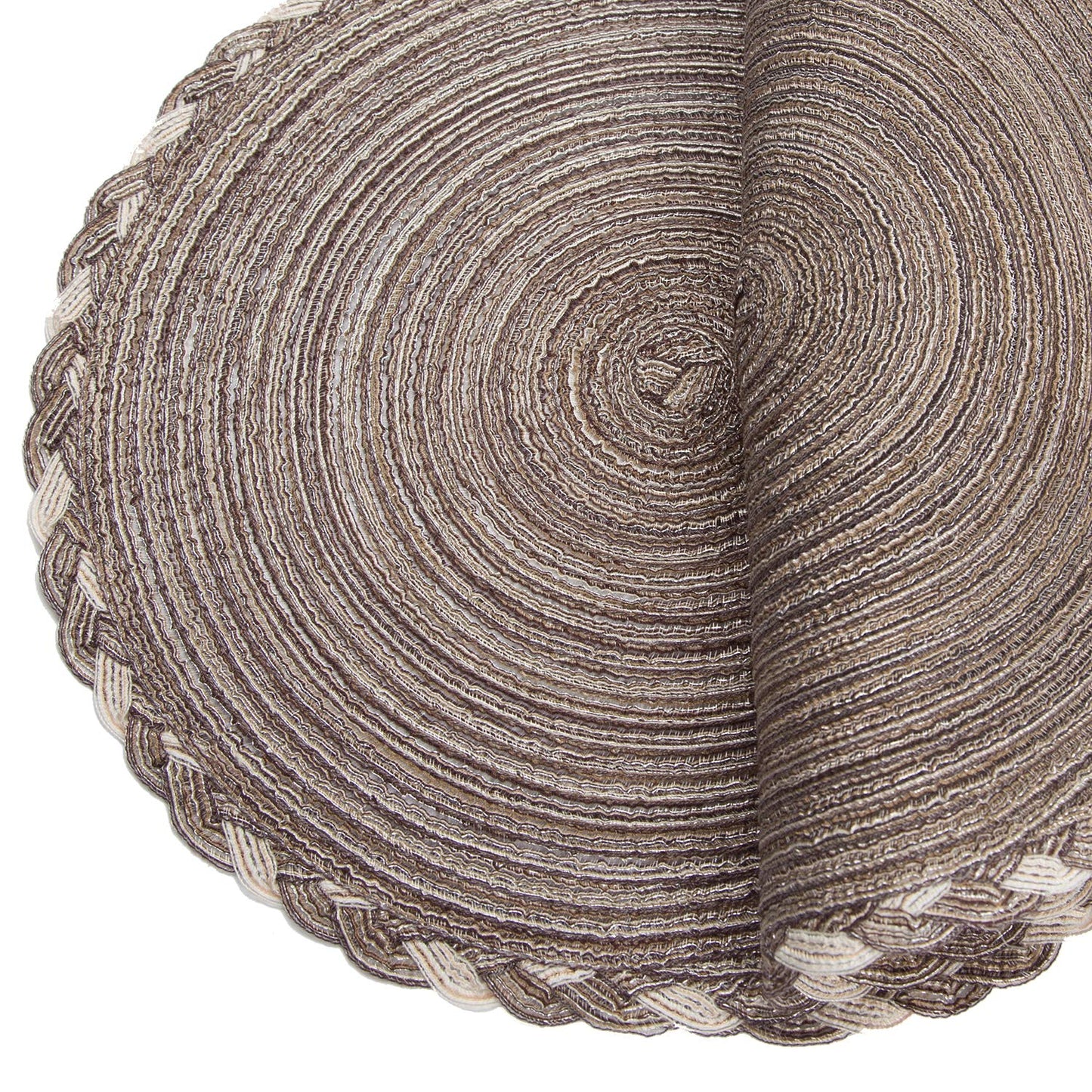 SHACOS Round Placemats Set of 4 Braided Glitter Round Table Placemats 15 inch for Wedding Holiday Party (Multicolor-Light Coffee, 4)