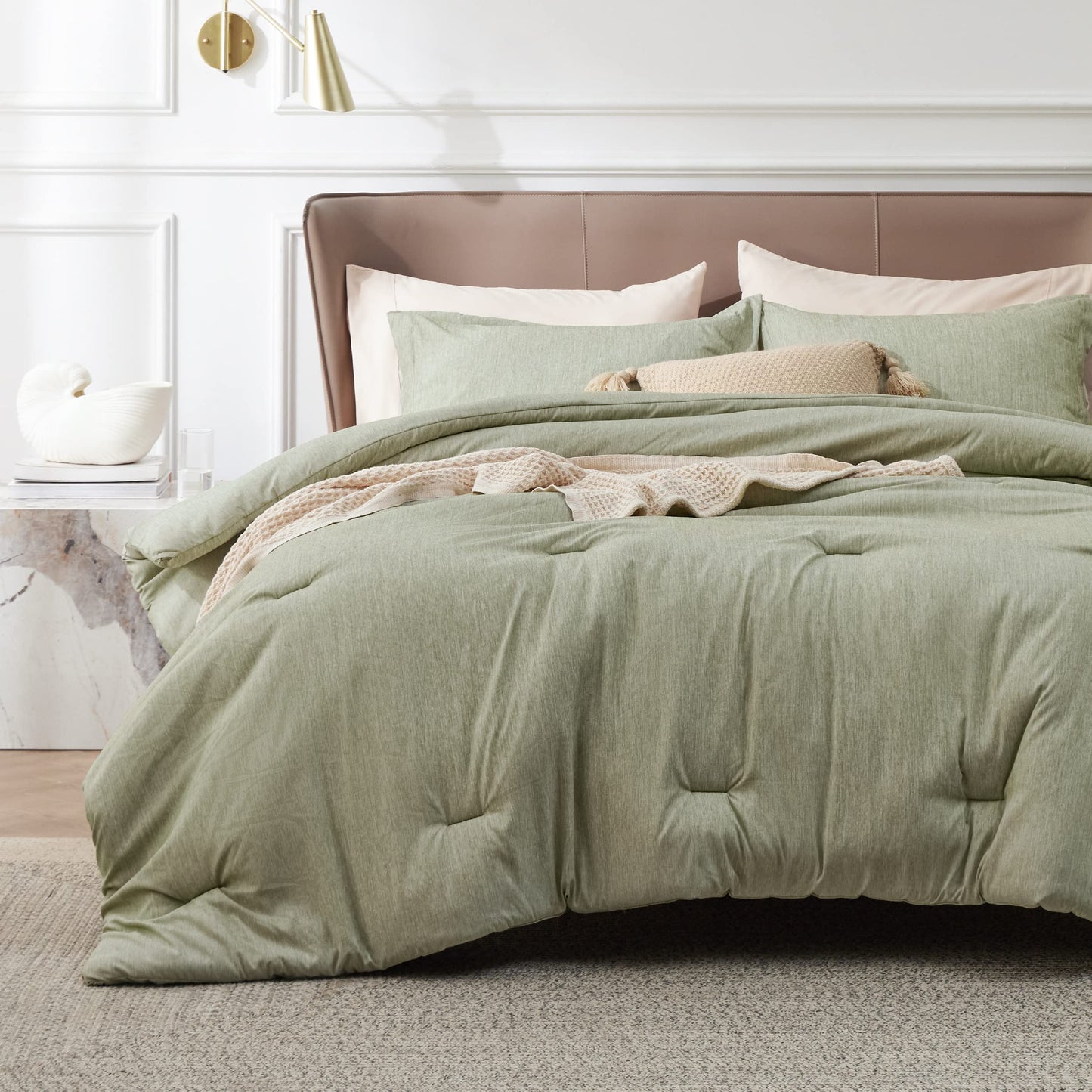 Bedsure Full Comforter Set - Olive Green Comforter Full Size, Soft Bedding for All Seasons, Cationic Dyed Bedding Set, 3 Pieces, 1 Comforter (82"x86") and 2 Pillow Shams (20"x26"+2")