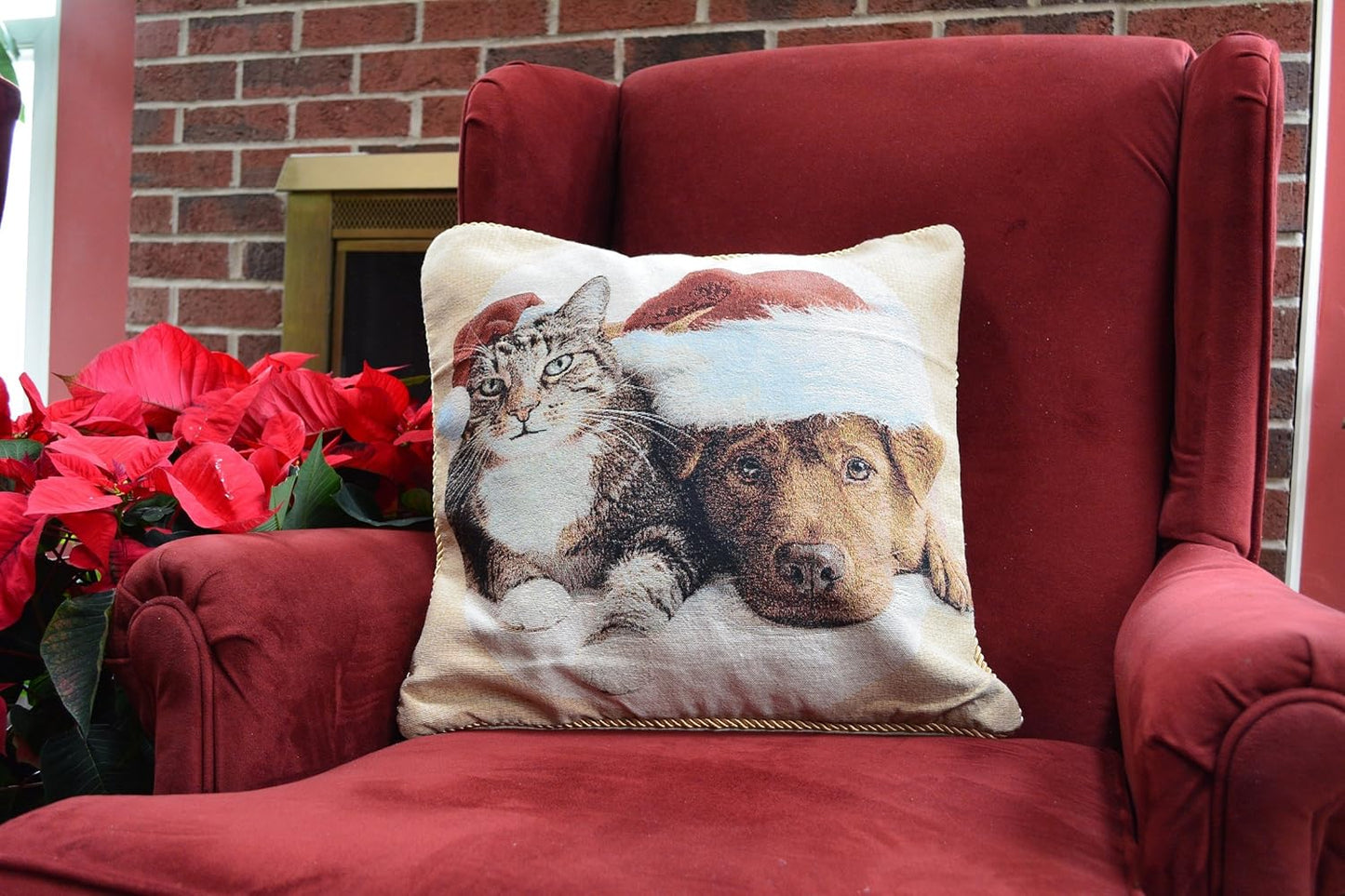 Christmas Cat & Dog Throw Pillow Covers - 2 Piece Holiday Cushion Set