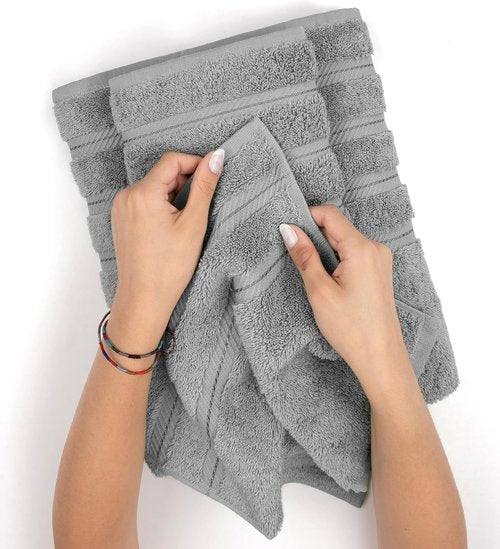 American Soft Linen Luxury Towel Set - 6 Pieces, 100% Cotton Turkish Towels, Light Grey, 600 GSM