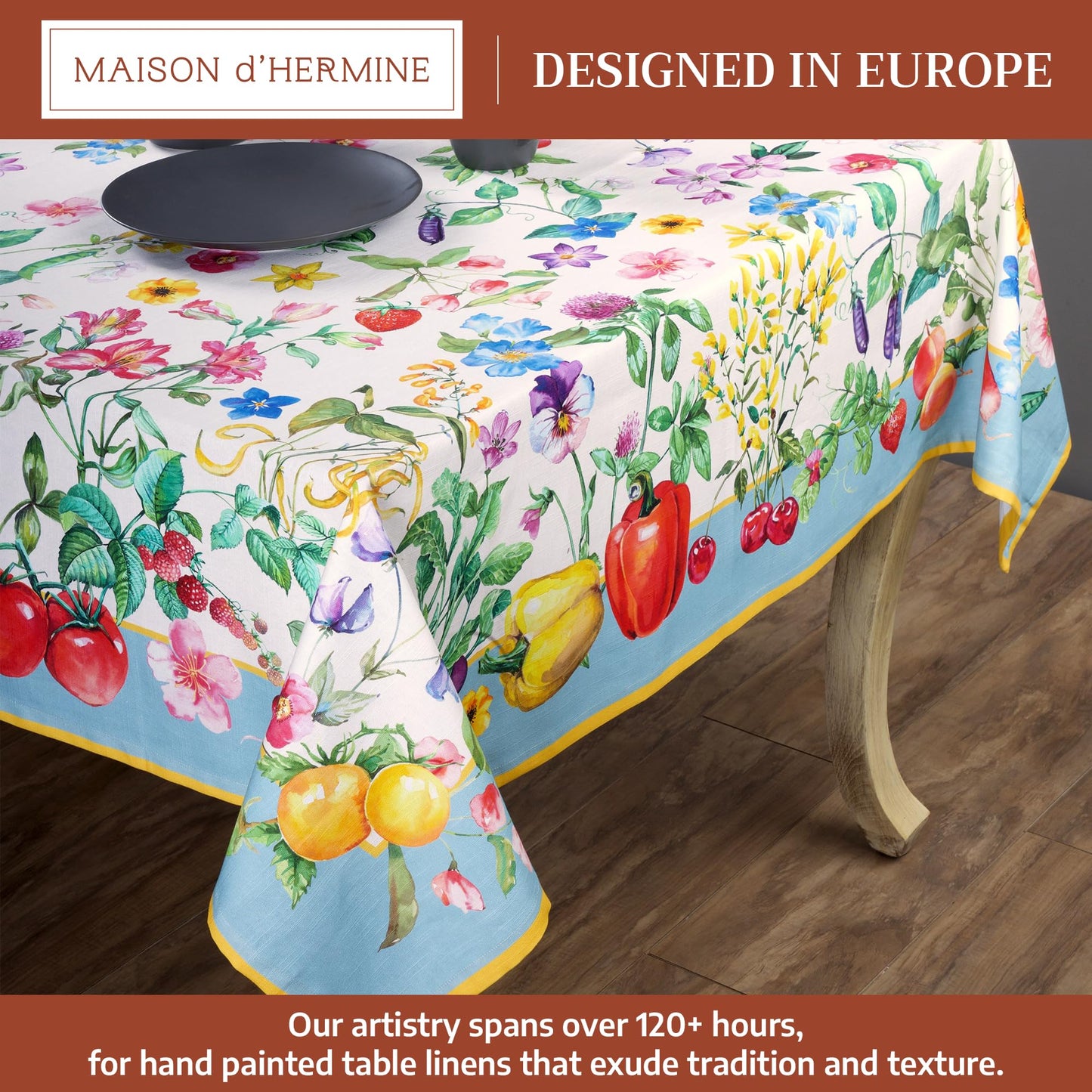 Maison d' Hermine Table Cloth Rectangle Table 100% Cotton 70 x 108 Inches Tablecloth Reusable Decorative for Dining Kitchen Room Farmhouse Home Gifts for Mothers Day Spring Summer - Giverny