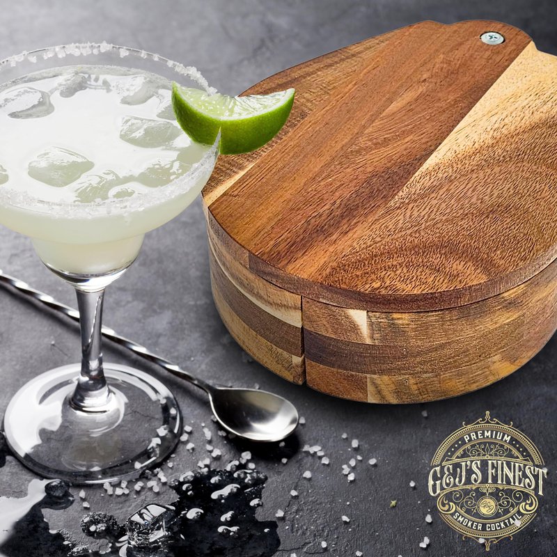 Margarita Salt Rimmer Set for Cocktails | 3 Tier Acacia Wood Glass Rimmer for Salt/Sugar/Lime Seasoning for Bloody Mary, Tequila | Drink Accessories for Bar (With Sponges)