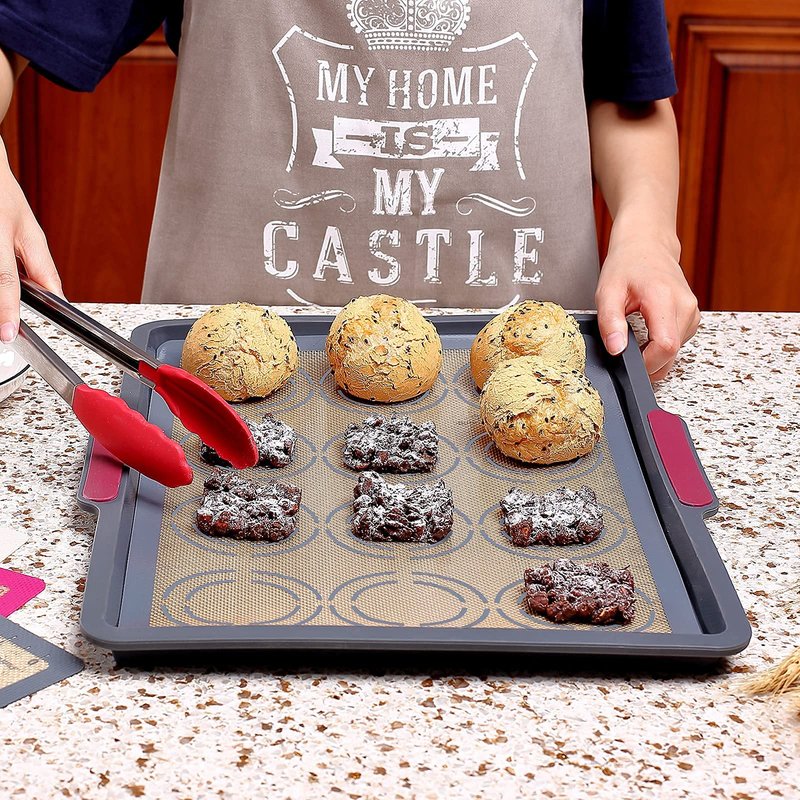 Silicone Baking Mat Set of 4, GUANCI Grade Food Baking mats Non-Stick Reusable Pizza Bakeware Mat for Making Macaroon, Pizza, Cookie, Pastry, Bread, Bun(Grey)