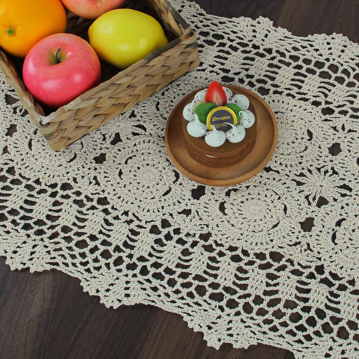 Handmade Crochet Cotton Lace Table Runner - 15 x 43 Inch Elegant Tablecloth