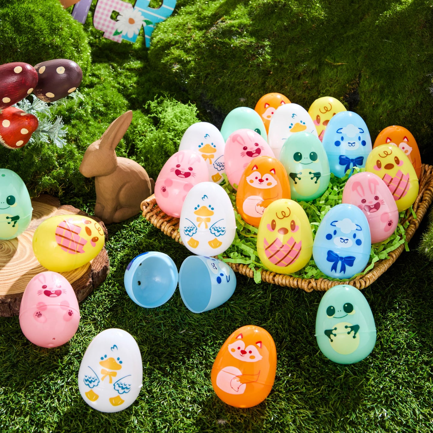 JOYIN 24 PCS Plastic Easter Multicolor Animal Eggs, 2.36" Fillable Eggs with 6 Kinds of Animal Pattern Eggshells for Easter Hunt, Treat Filling, Party Favor, Basket Stuffers, Classroom Prize Supplies