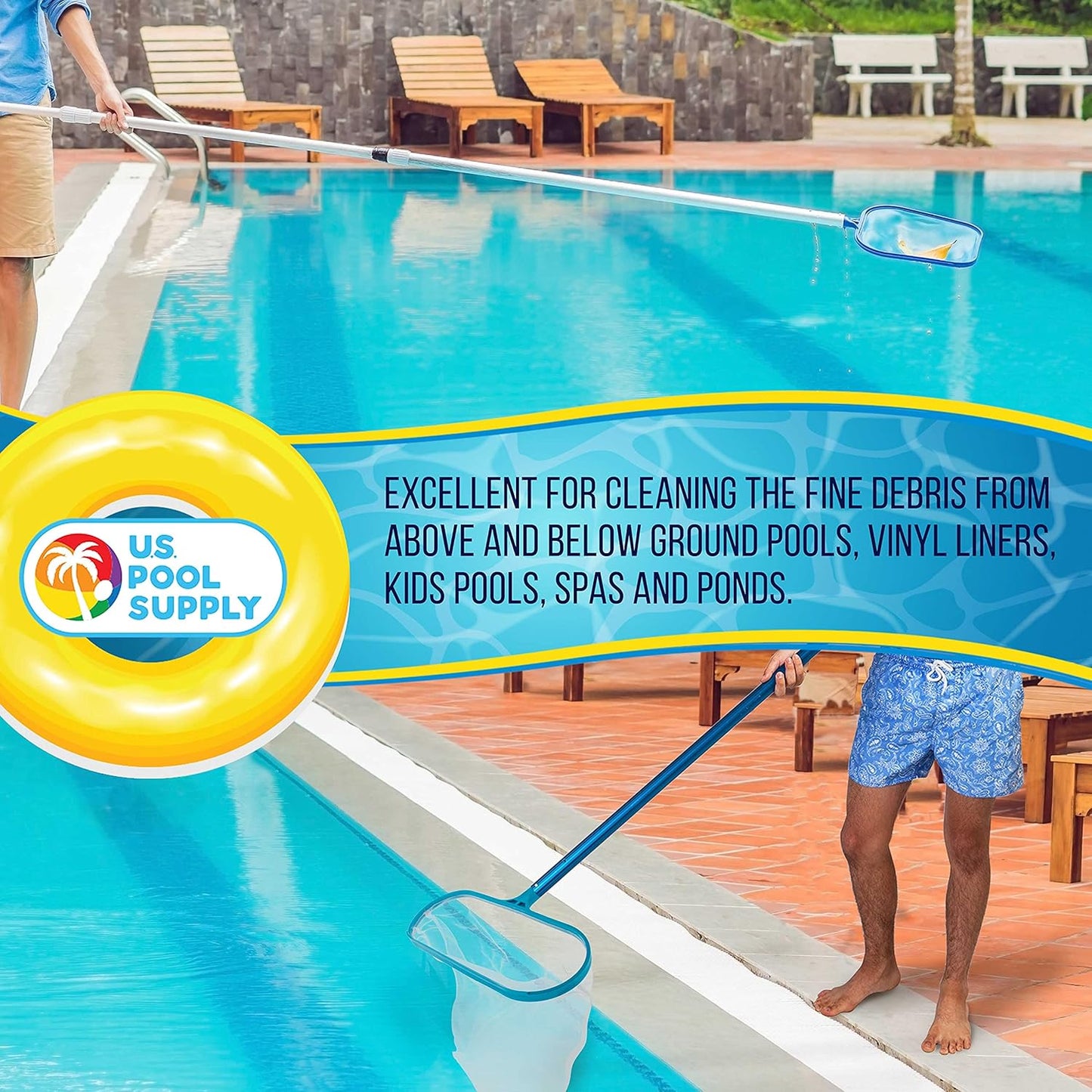 U.S. Pool Supply Professional Swimming Pool Leaf Skimmer Net Set - Fast Debris Removal for Clean Pools | Ideal for Liners, Spas, and Inflatable Pools