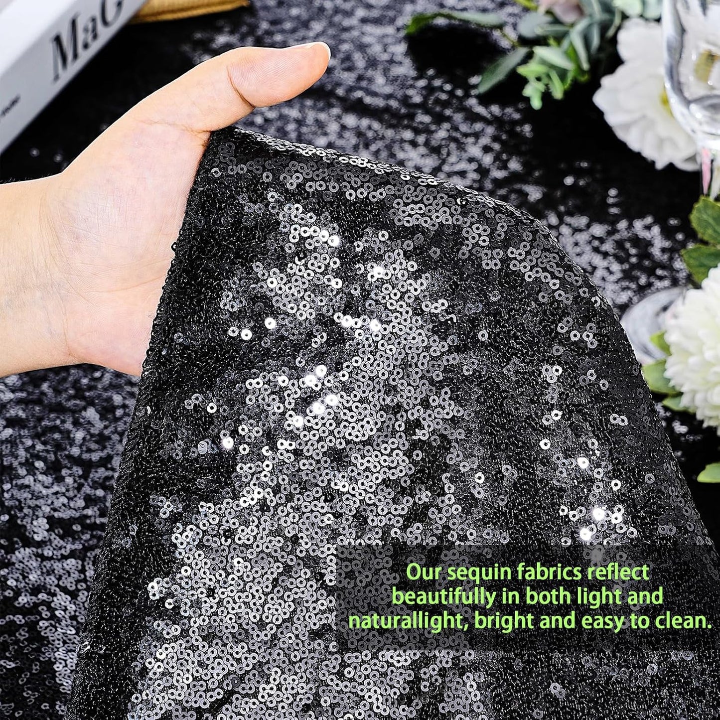 Black Sequin Tablecloth 60” x 102” - Elegant Rectangle Glitter Table Cover for Weddings & Parties
