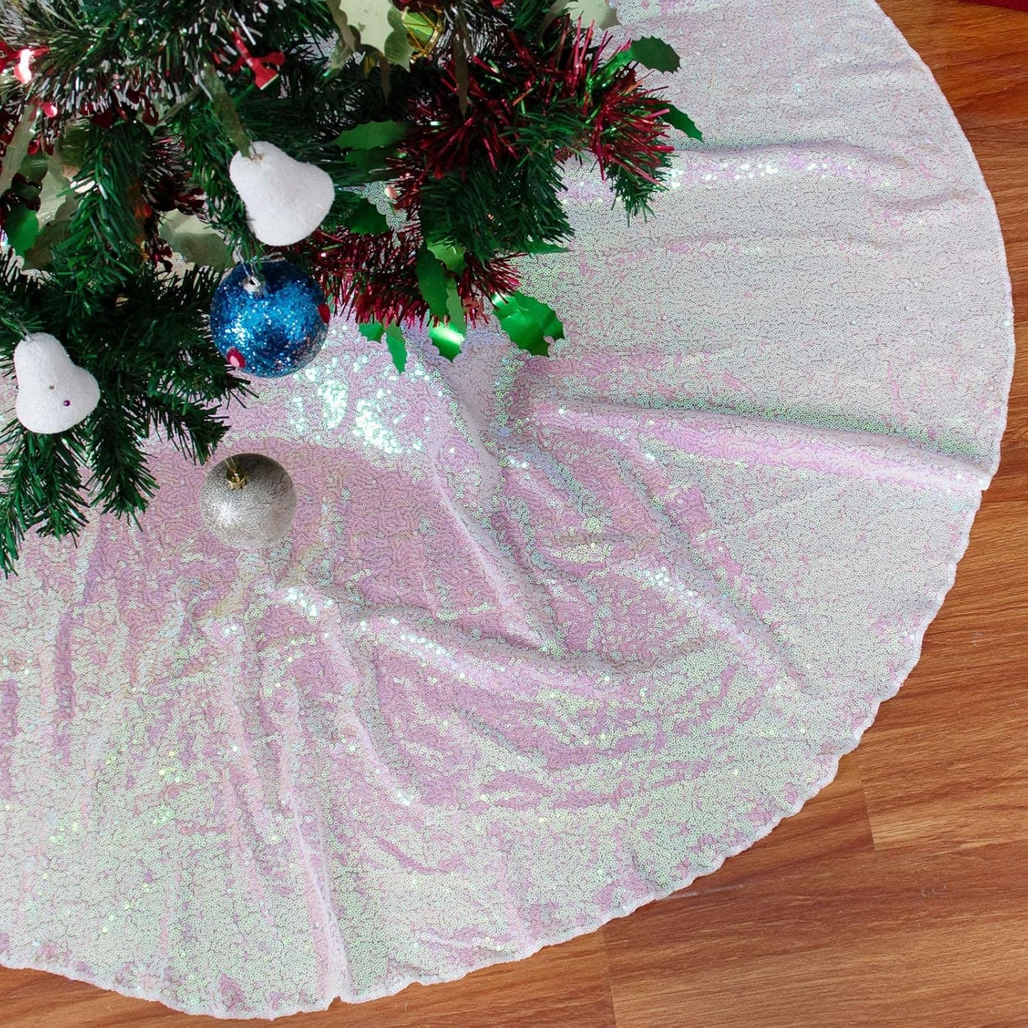 48-Inch Silver Sequin Christmas Tree Skirt - Reusable Holiday Decor for Festive Parties