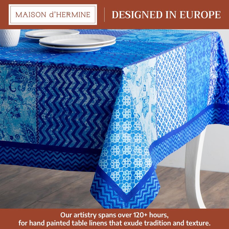 Maison d' Hermine Table Cloth Rectangle Table 100% Cotton 70 x 108 Inches Tablecloth Reusable Decorative for Dining Kitchen Room Farmhouse Home Gifts for Mothers Day Spring Summer - Indigo Love