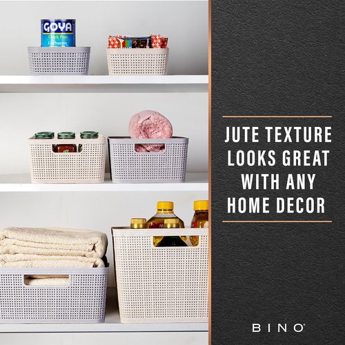 BINO Woven Plastic Basket - Stylish Space-Saving Storage | XS (Natural), 5-Pack | Jute Collection