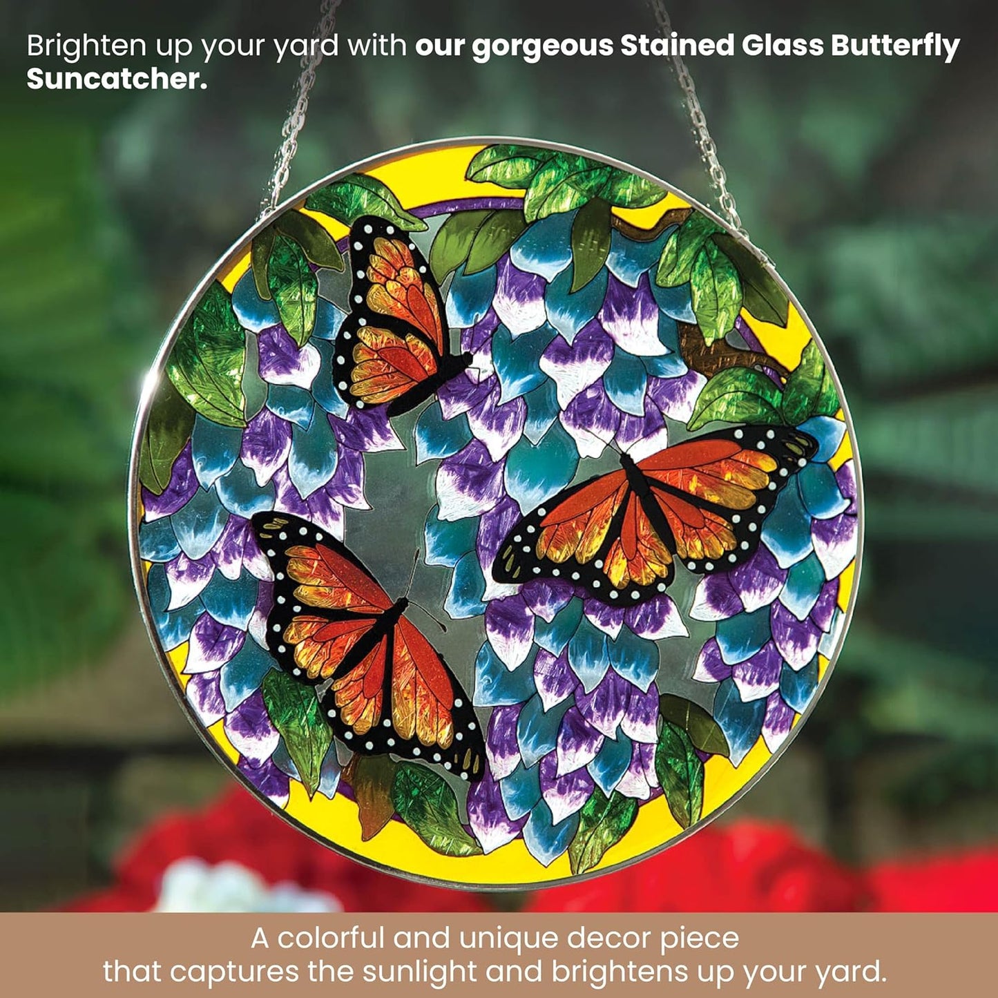 Hand-Painted Monarch Butterfly Stained Glass Suncatcher - Artistic Window Decor for Home & Garden