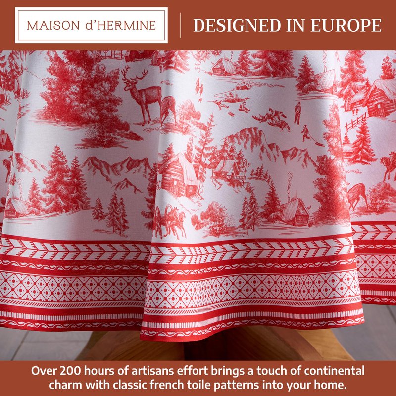 Maison d' Hermine Table Cloth Round Table 100% Cotton 63 Inches Fall Tablecloth Reusable Everyday Use for Thanksgiving Christmas Decorations Dining Farmhouse Party (Winter Jouy)