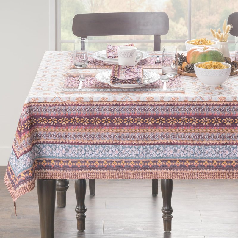 Maison d' Hermine Table Cloth Square Table 100% Cotton 60 x 60 Inches Fall Tablecloth Reusable Everyday Use for Thanksgiving Christmas Decorations Dining Farmhouse Party (Fair Isle)