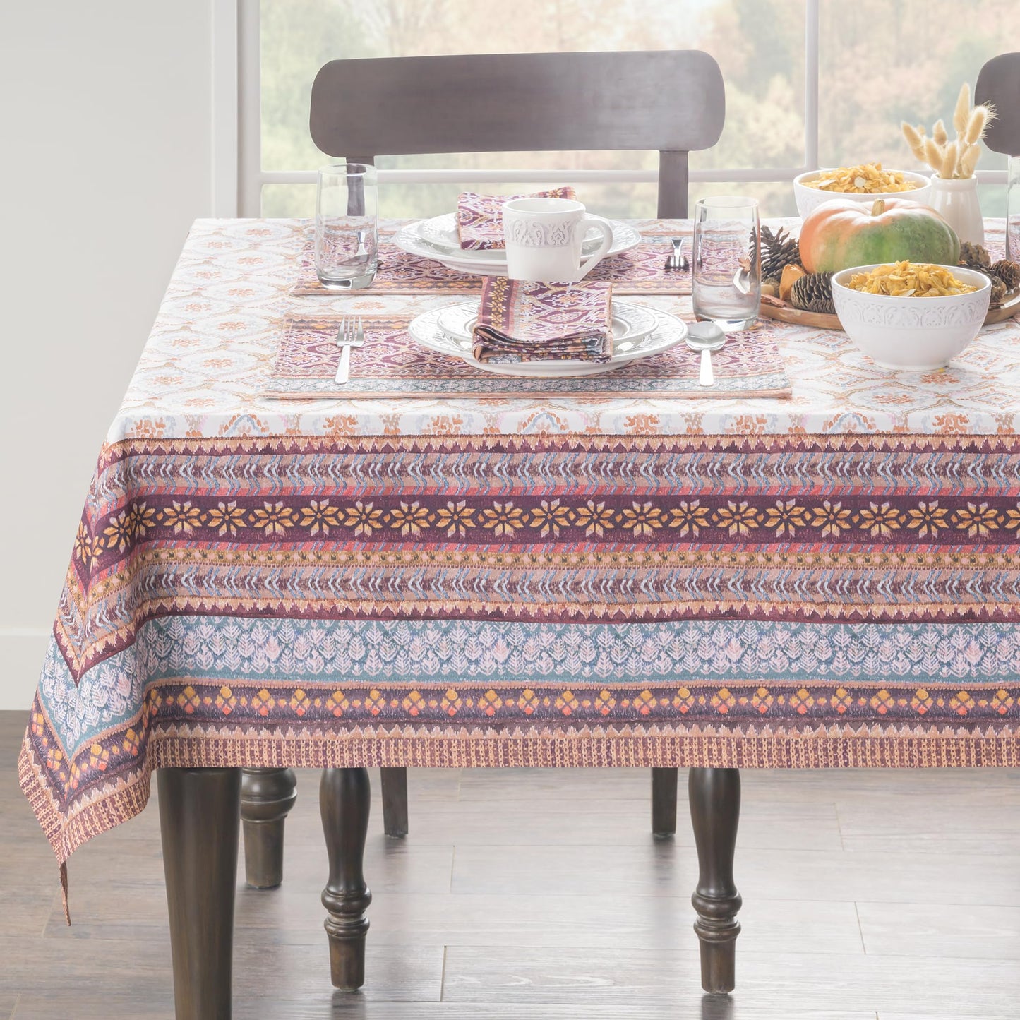Maison d' Hermine Table Cloth Square Table 100% Cotton 60 x 60 Inches Fall Tablecloth Reusable Everyday Use for Thanksgiving Christmas Decorations Dining Farmhouse Party (Fair Isle)