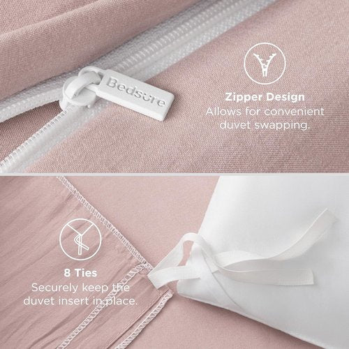 Bedsure Rose Pink Duvet Cover Set - Extra Soft Queen Size 3-Piece Bedding with Zipper Closure | 90x90 Inches